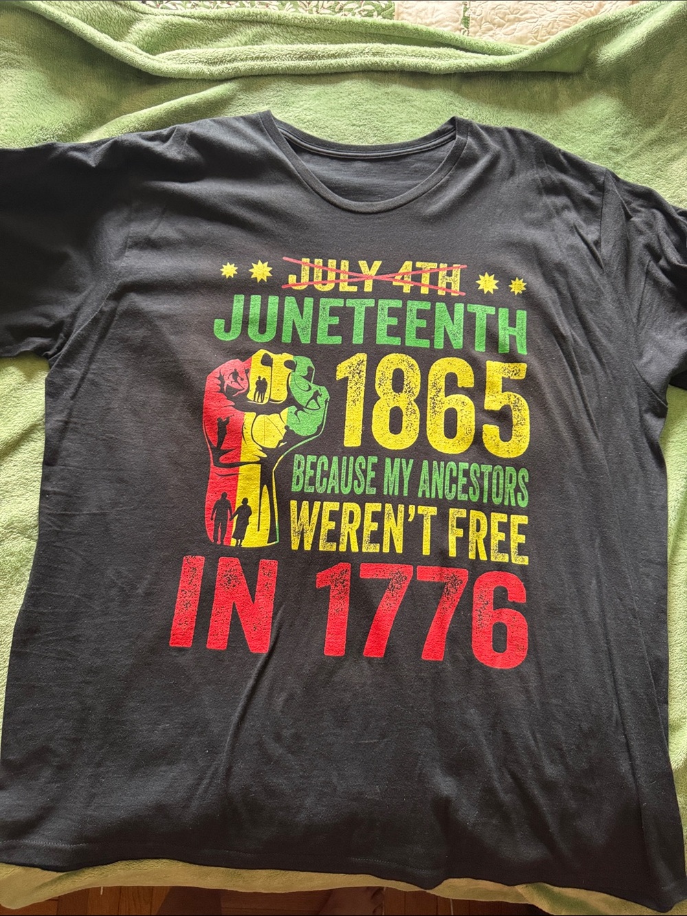Amazon Black Juneteenth Graphic Tee with Red Green Yellow Print